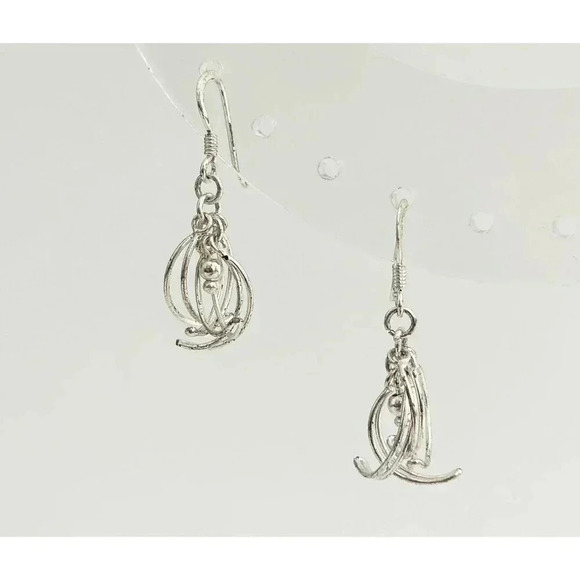 Half Circle Sterling Silver Vintage AMM 925 Stamped Dangle Earrings - Picture 1 of 5